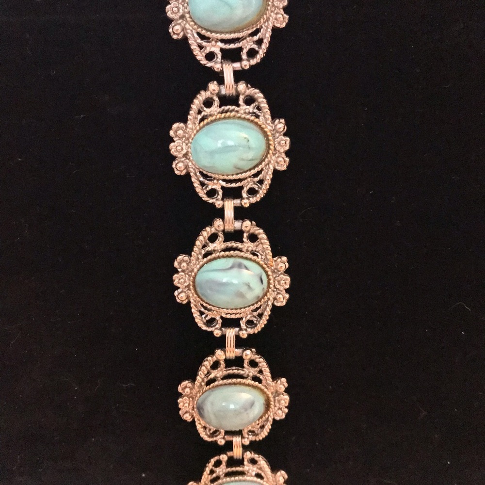 Faux turquoise gems heavy metal bracelet